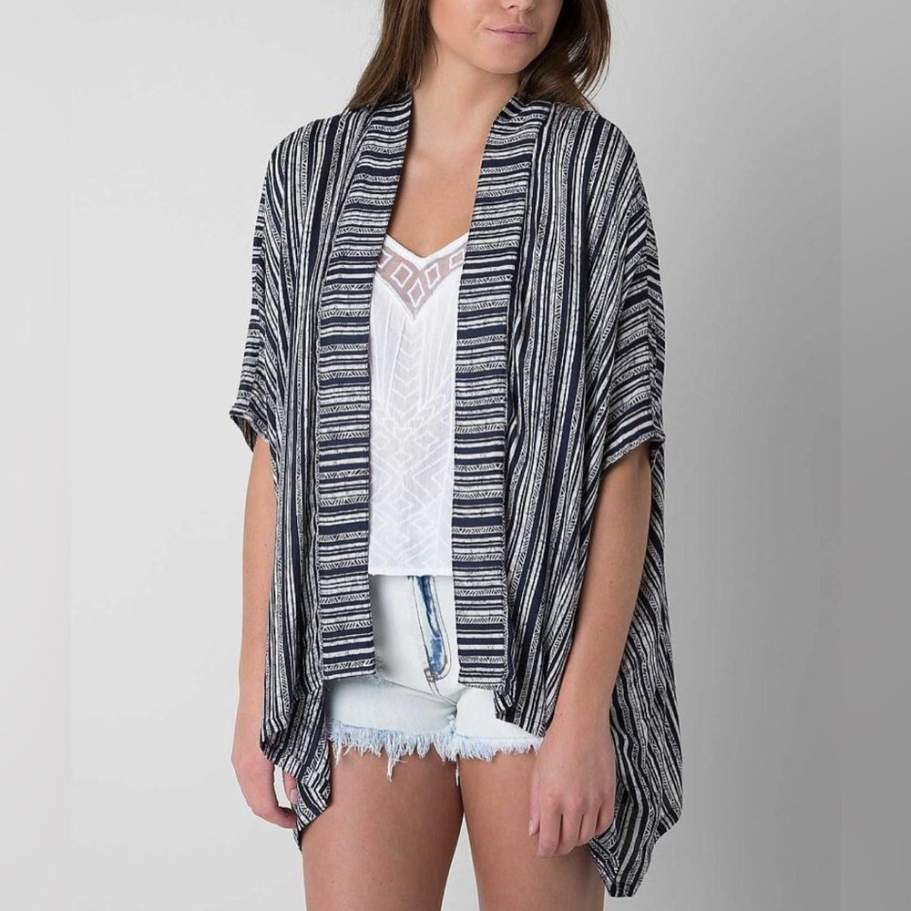 RVCA Striped Kimono Cardigan Open Front Boho Lightweight Navy M/L